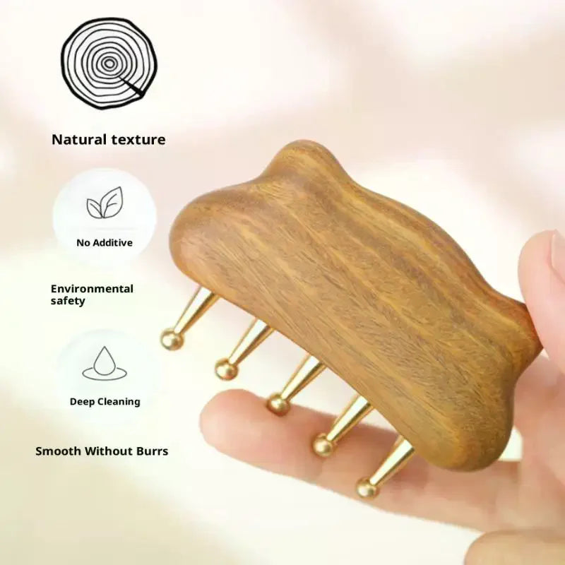 Brass & Sandalwood Gua Sha Massage Comb | Body & Scalp Gua Sha Massage Comb QXL