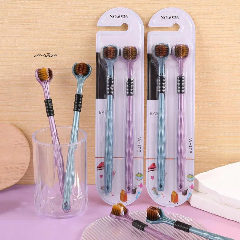 2-Pack 3D Three-Sided Toothbrush with Tongue Scraper Three-Sided Toothbrush QXL