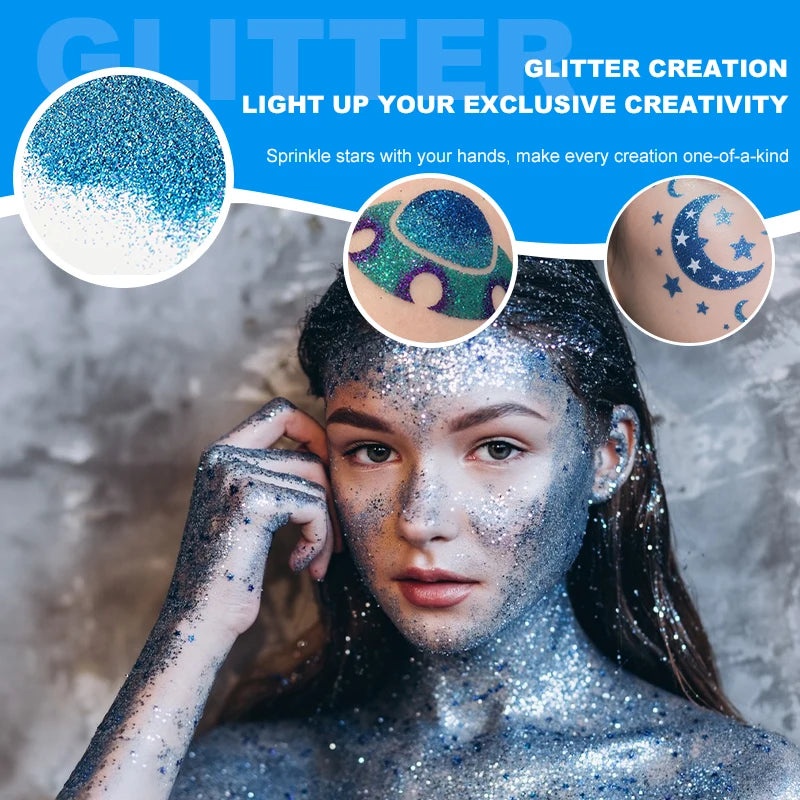 DIY Glitter Tattoo Kit – 36 Colors, Templates & Brushes Glitter Tattoo Kit QXL