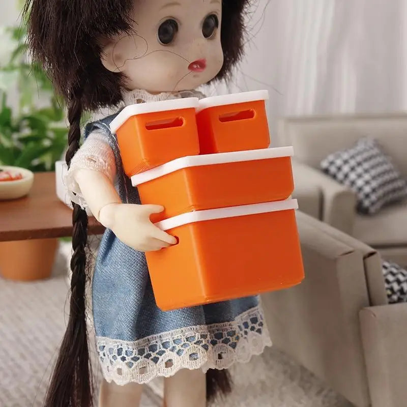 4-Pack 1/12 Dollhouse Miniature Food Storage Boxes with Lids Dollhouse Accessories QXL