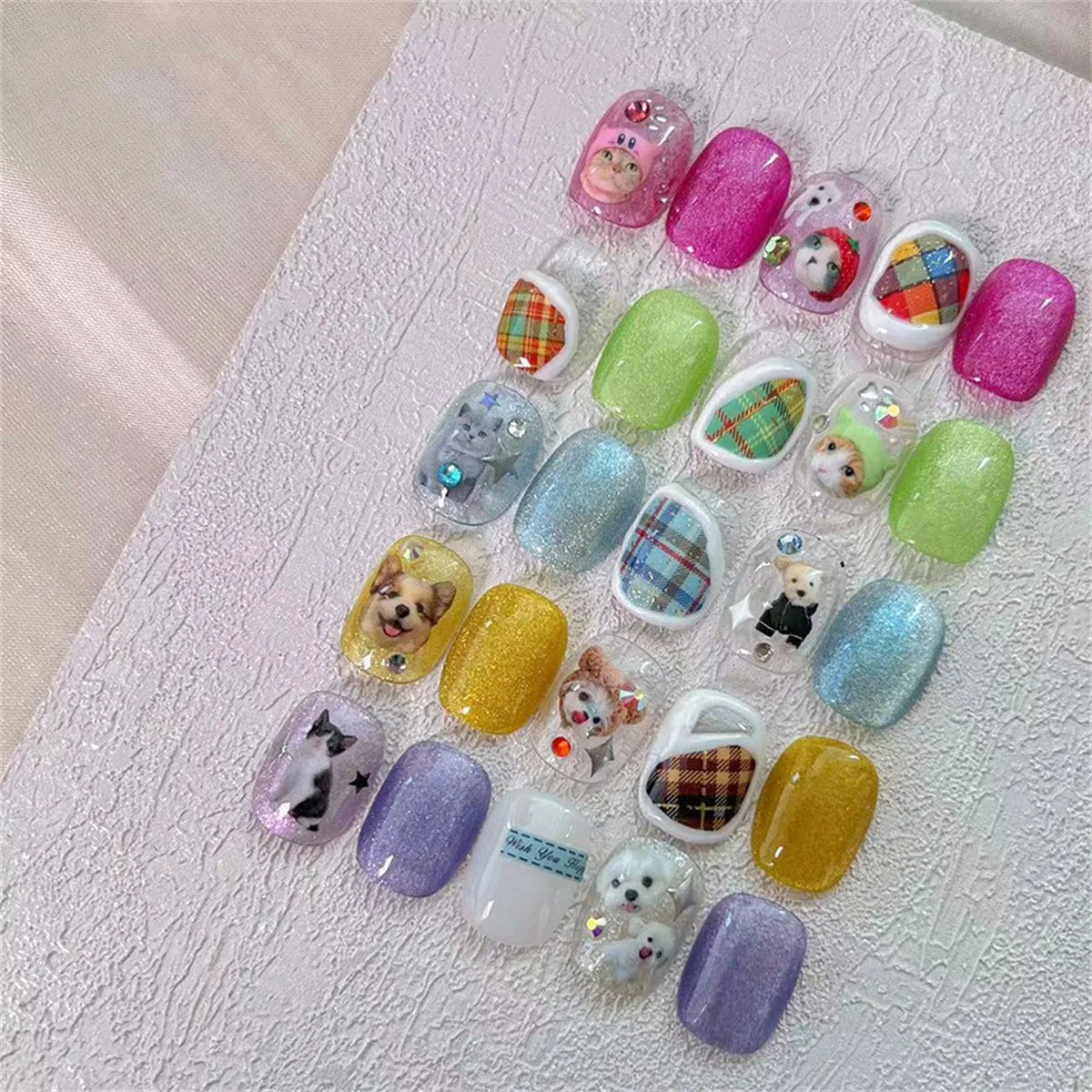 5D Kawaii Cat & Dog Nail Stickers | Embossed DIY Decals Nail Art Stickers QXL