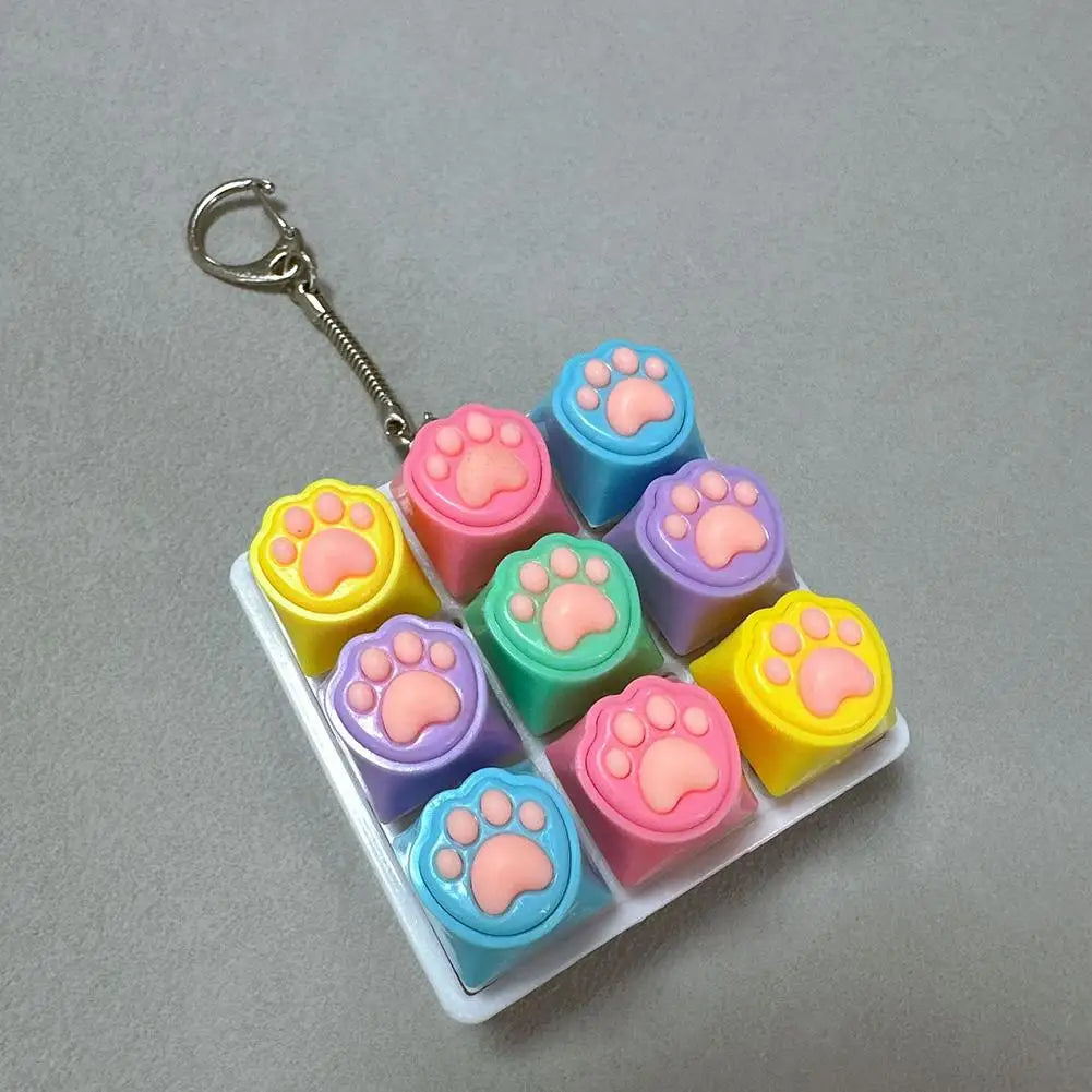 9-Key Cat Paw Mechanical Keyboard Fidget Keychain Toy Fidget Keychain Toy QXL