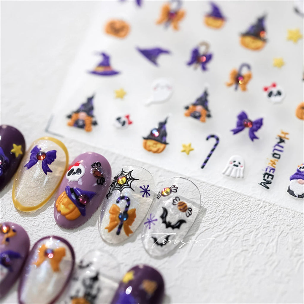 5D Halloween Nail Stickers – Pumpkin & Ghost Rhinestone Decals Nail Art Stickers QXL
