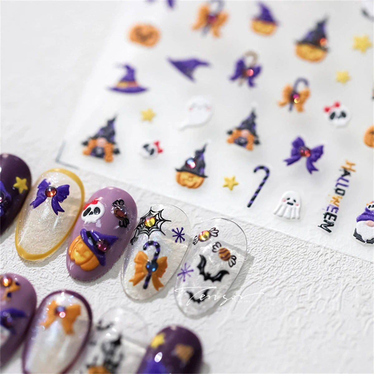 5D Halloween Nail Stickers – Pumpkin & Ghost Rhinestone Decals Nail Art Stickers QXL