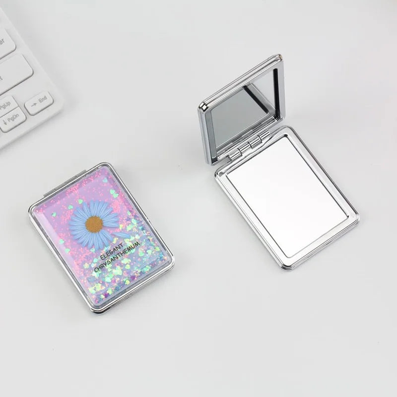 Double-Sided Pocket Mirror | Daisy Quicksand Sequin Design Pocket Makeup Mirror QXL
