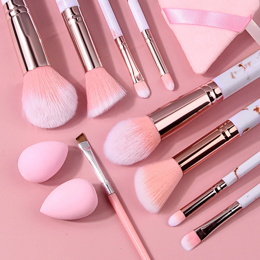 KOSSHOW 12-Pc Makeup Brush Set | White & Rose Gold + Sponges Makeup Brush Set QXL