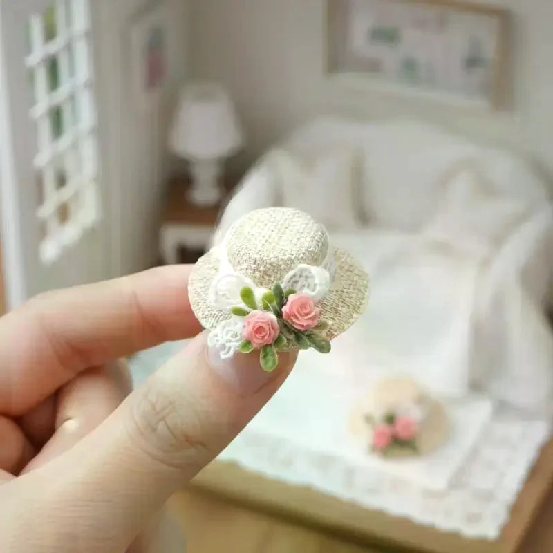 Mini Hand-Woven Straw Hat Dollhouse Miniature Accessory Dollhouse Miniature Accessory QXL