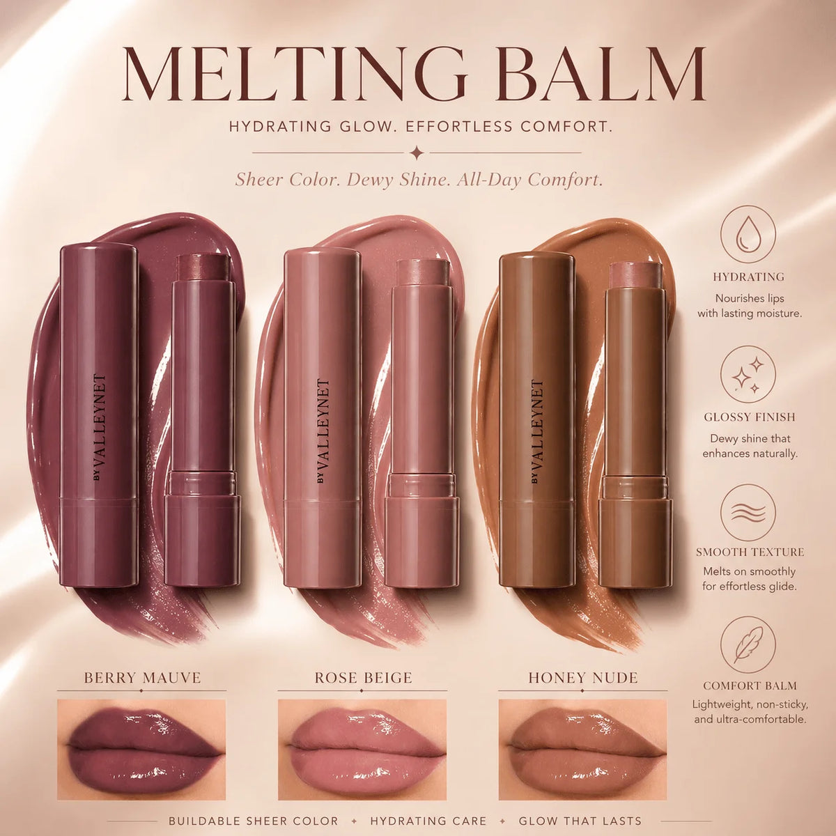 Tinted Lip Balm Stick | 3 Shades Moisturizing Glossy Lip Care Tinted Lip Balm QXL