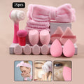 15-Piece Makeup Applicator Set | Puffs, Brushes & Headband Makeup Applicator Set QXL Pink