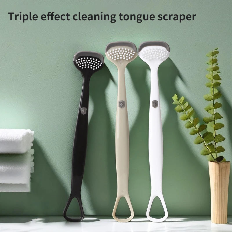 Triple-Effect Tongue Scraper & Brush | Fresh Breath Tool Tongue Scraper QXL