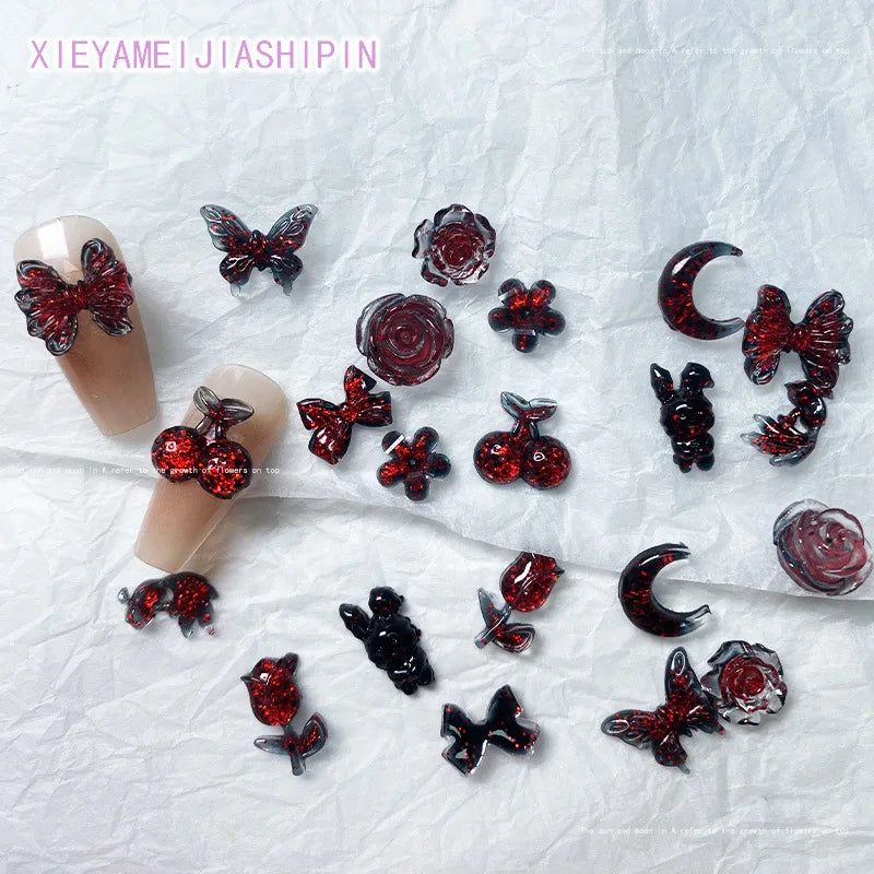 20-Pc 3D Gothic Resin Nail Charms | Kawaii Flower & Butterfly Nail Art Charms QXL