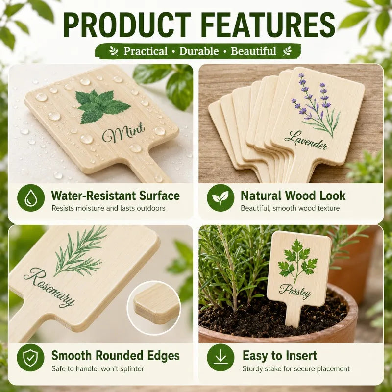 24-Pack Wooden Plant Labels | Printed Herb & Garden Markers Garden Plant Markers QXL