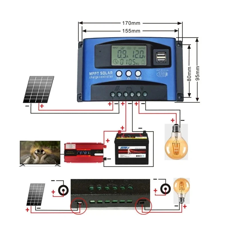 MPPT Solar Charge Controller Bluetooth WiFi LCD 10A–100A Solar Charge Controller QXL