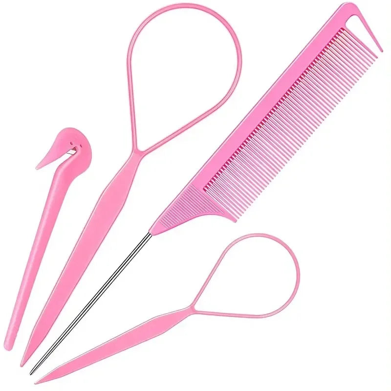 Pink Hair Styling Set | Rat Tail Comb & Rubber Band Cutter Kit Hair Styling Set QXL