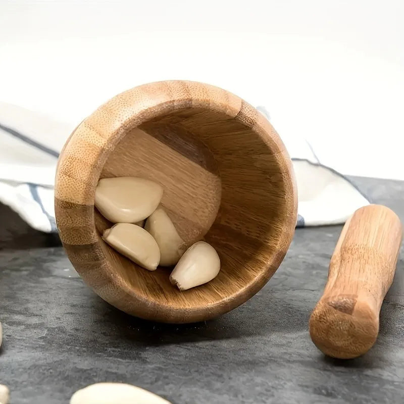 Bamboo Mortar & Pestle Set | Garlic, Herb & Spice Grinder Mortar and Pestle QXL
