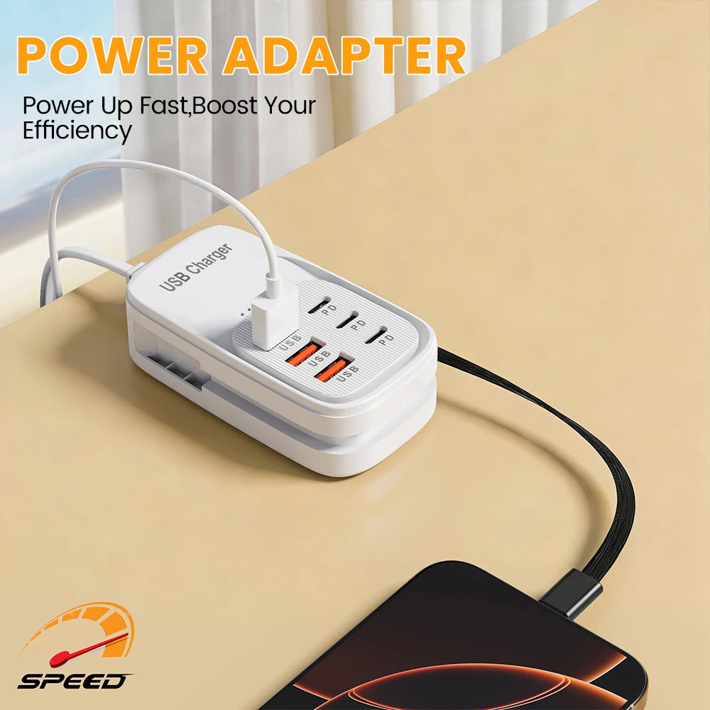6-in-1 Desktop USB Charging Station | 3 PD + 3 USB Ports USB Charging Station QXL