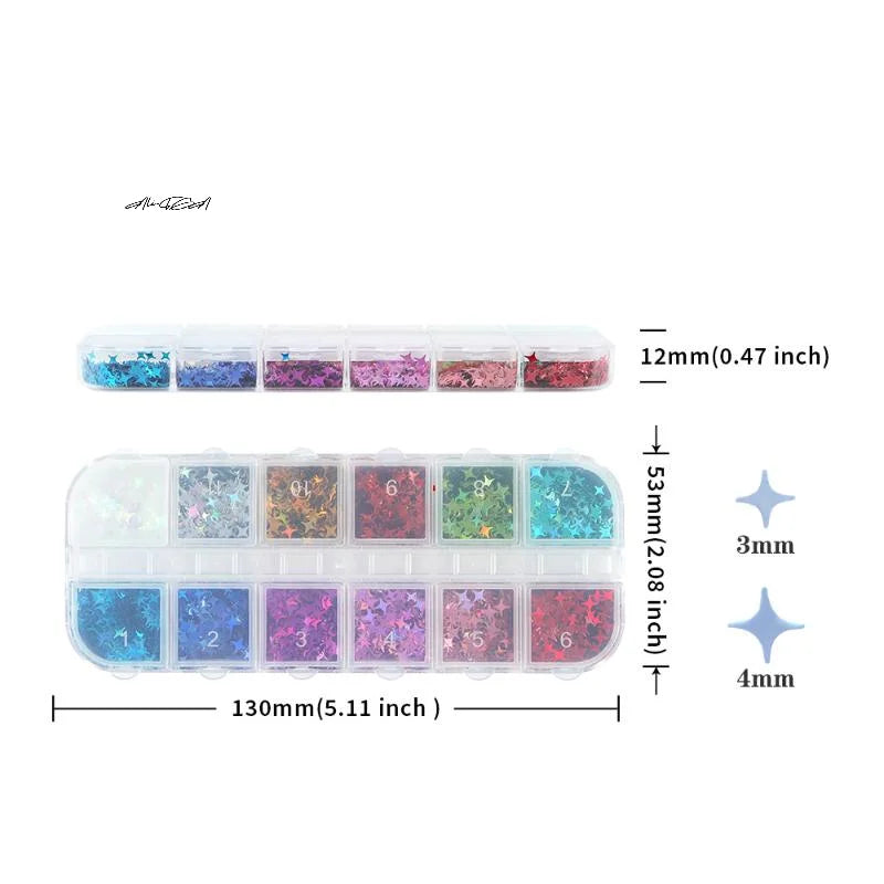 3D Laser Star Nail Sequins | Colorful DIY Gel Nail Art Charms Nail Art Sequins QXL