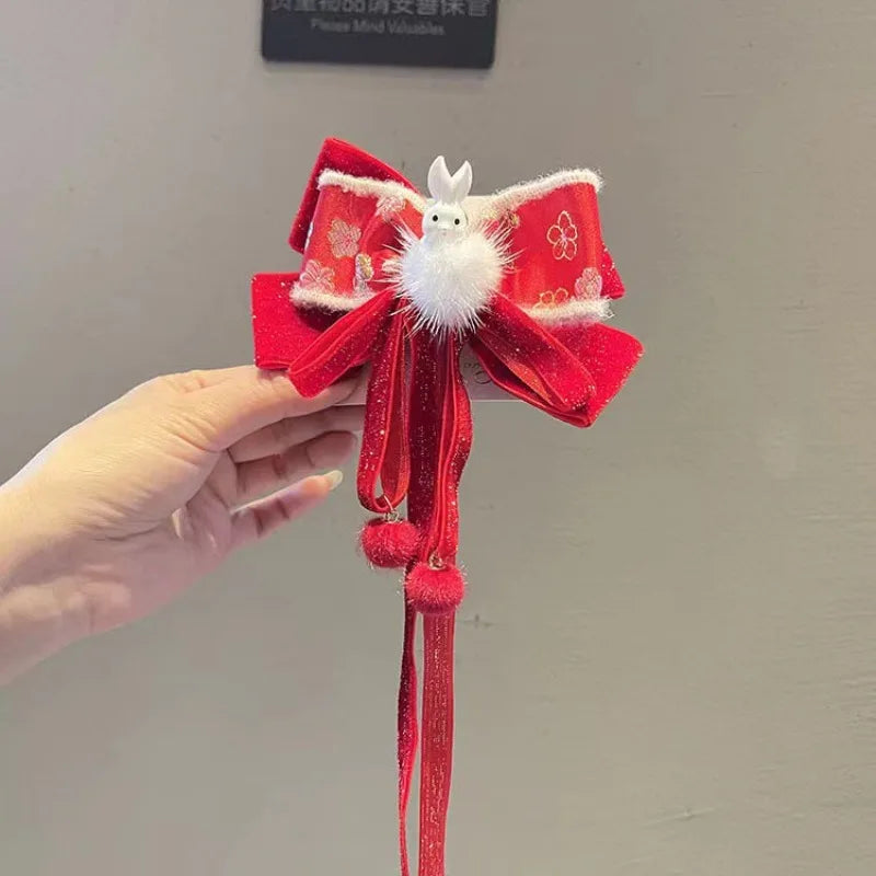Red Lace Bow Hair Clip | Rhinestone Crystal Hairpin for Women Bow Hair Clip QXL