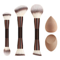 5-Pc Makeup Brush & Sponge Set – Foundation, Blush & Contour Makeup Brush Set QXL Coffee