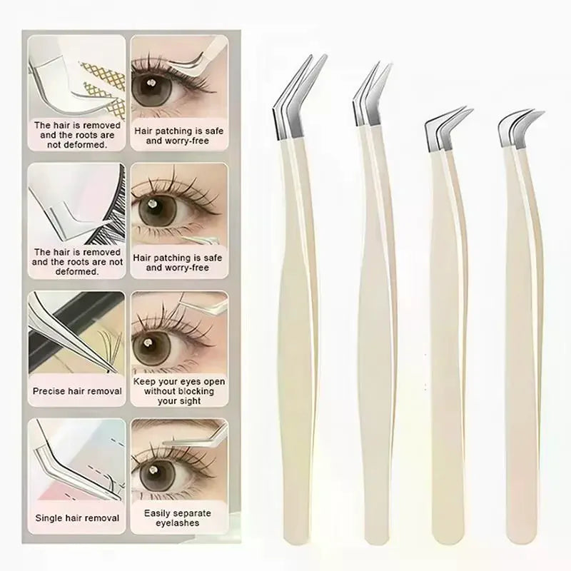 Precision Eyelash Tweezers Set with Storage Case | 4 Tips Eyelash Extension Tweezers QXL