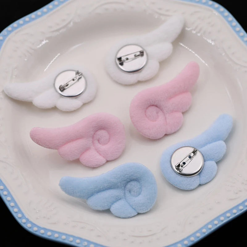 Plush Angel Wings Brooch Pair | Y2K Japanese Kawaii Style Angel Wings Brooch QXL
