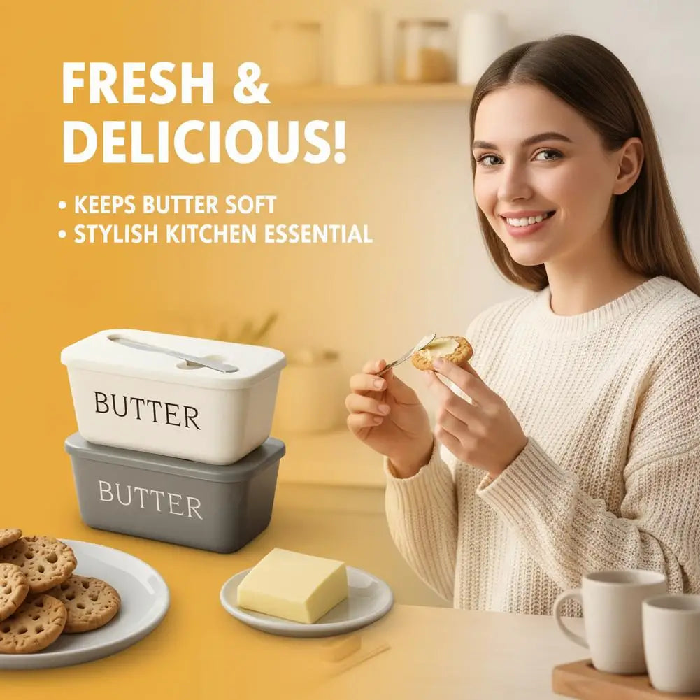 Butter Dish with Lid & Stainless Steel Spreader | Food Storage Butter Dish QXL