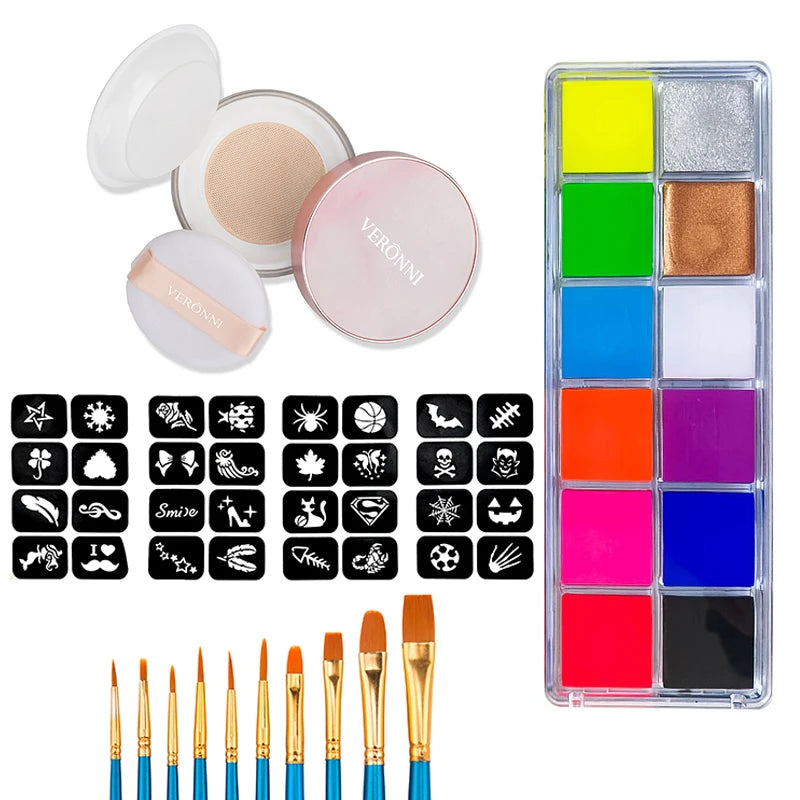VERONNI 12-Color UV Blacklight Glow Face & Body Paint Palette UV Glow Body Paint QXL