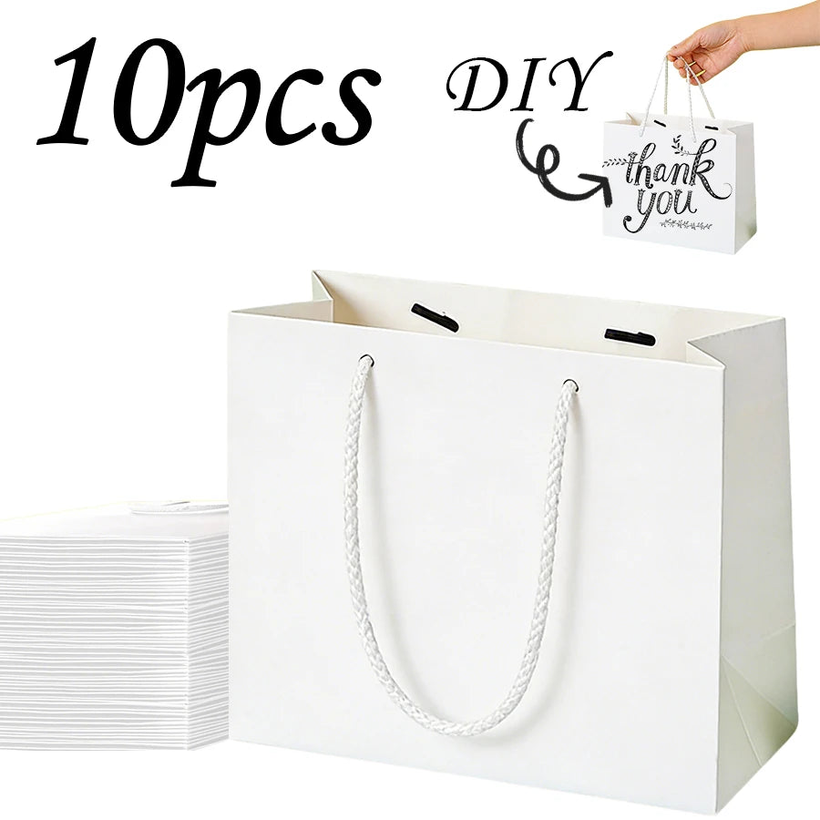 White Kraft Paper Gift Bags with Handles | 10 & 30-Pack Kraft Paper Gift Bags QXL 10pcs L