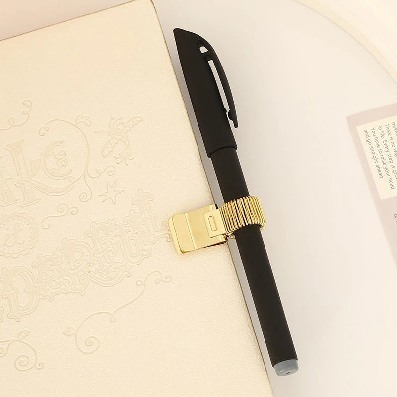 Gold Retro Metal Spring Pen Clip for Notebooks & School Pen Clip Accessory QXL