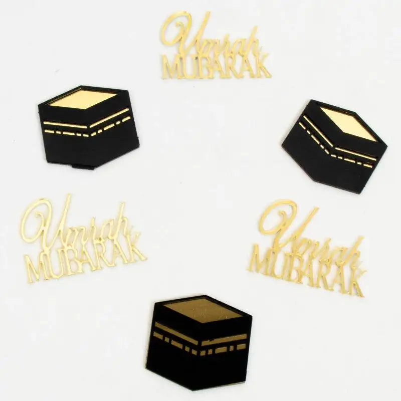 Hajj Umrah Mubarak Golden Cake Toppers | Ramadan Party 3/6Pcs Cake Toppers QXL