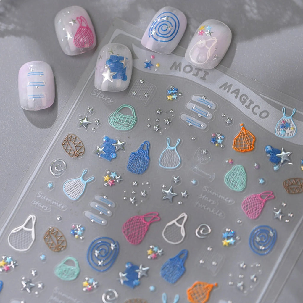 5D Self-Adhesive Nail Stickers – Glitter Stars & Swirl Decals Nail Art Stickers QXL