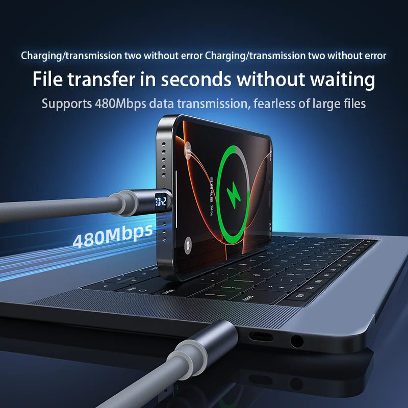 240W USB-C Fast Charging Cable with Digital Display | 6A USB-C Charging Cable QXL