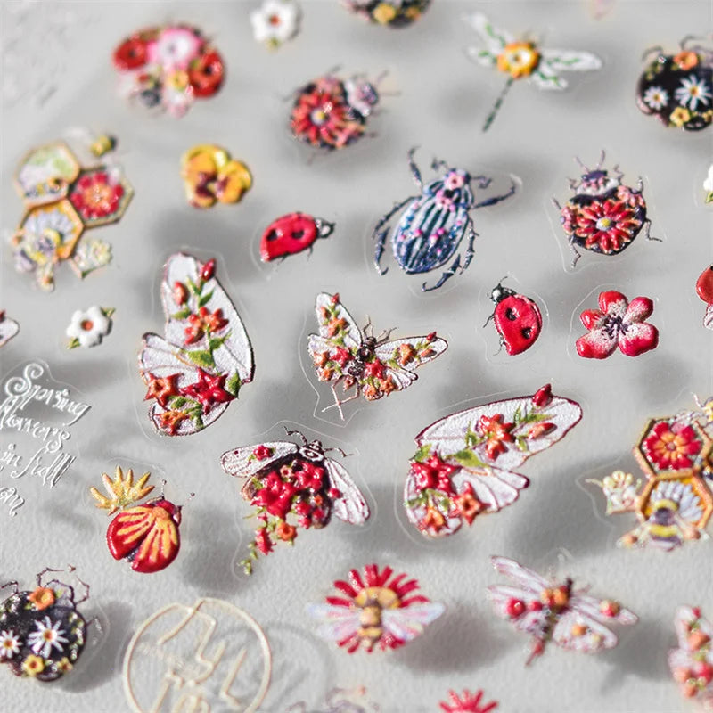 5D Embossed Bee & Butterfly Nail Art Stickers | Embroidery Nail Art Stickers QXL