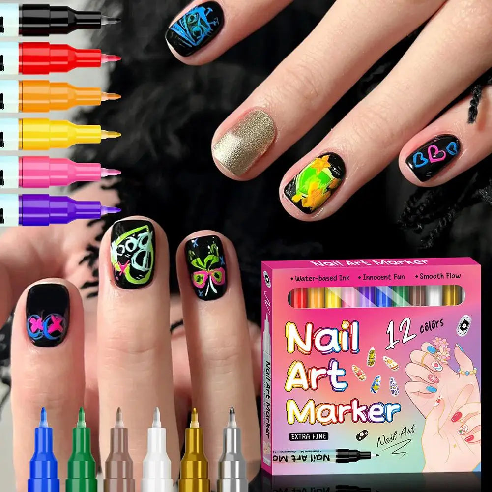 12/24-Color 3D Nail Art Pen Set | Acrylic Paint Liner & Dotting Nail Art Pen Set QXL