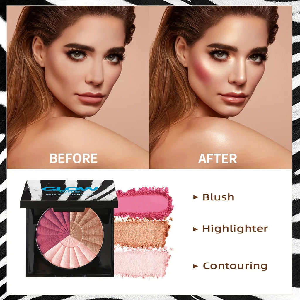 SU YAMMY 3-in-1 Blush Bronzer Highlighter Palette | Matte & Shimmer Blush Bronzer Palette QXL