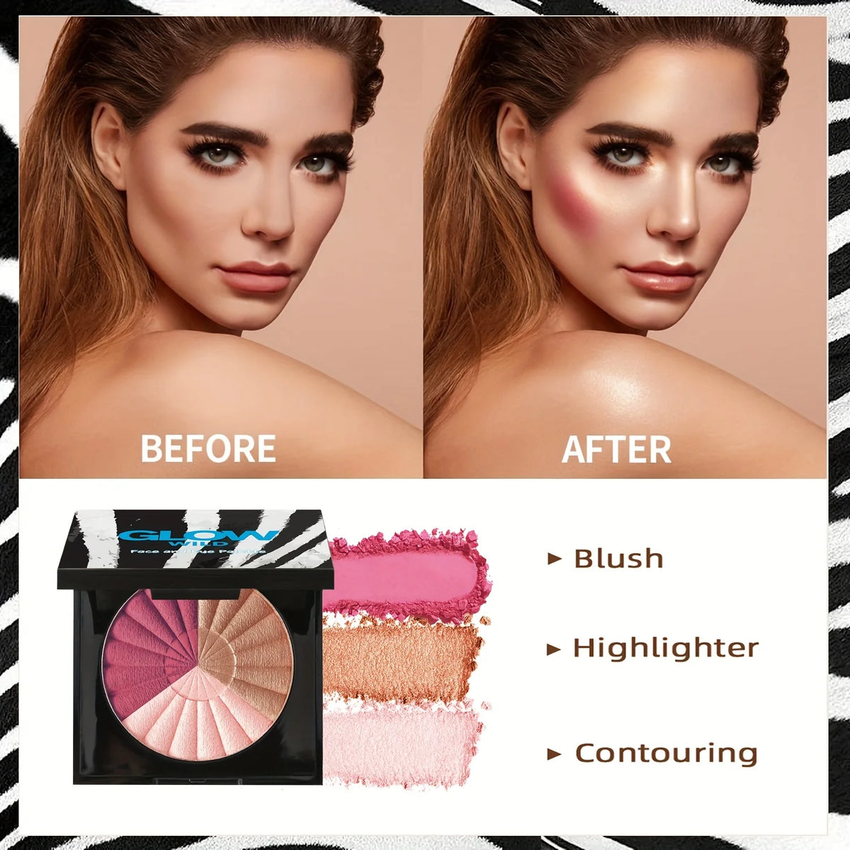 SU YAMMY 3-in-1 Blush Bronzer Highlighter Palette | Matte & Shimmer Blush Bronzer Palette QXL