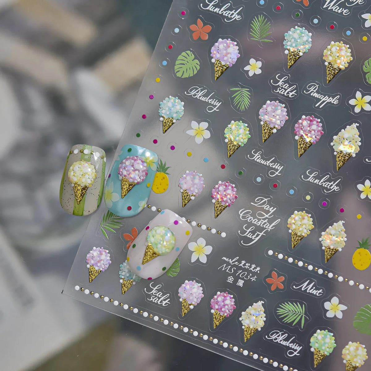 5D Tropical Nail Stickers – Ice Cream, Fruit & Palm Decals Nail Stickers QXL