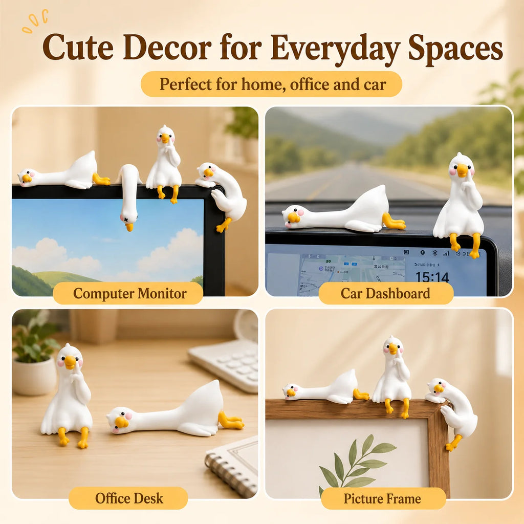 Mini White Goose Resin Figurines – Set of 4 Desk & Car Decor Resin Figurine Set QXL