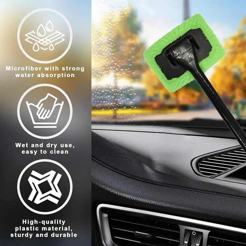 Car Window Cleaner Brush Kit – Long Handle Microfiber Wiper Car Cleaning Brush QXL