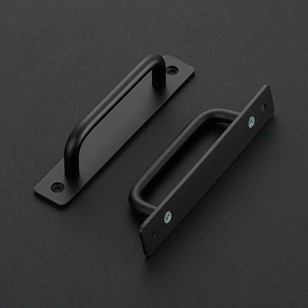 Black Aluminum Alloy Barn Door Pull Handle with Plate Door Pull Handle QXL