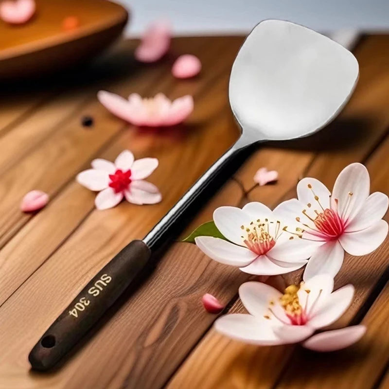 Stainless Steel Wok Spatula & Ladle – Wooden Handle Set Kitchen Utensil Set QXL