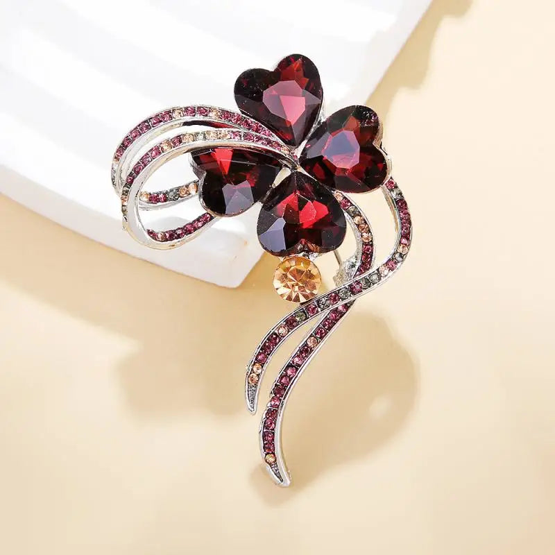 Rhinestone Crystal Four Leaf Clover Brooch for Women Fashion Brooch Pin QXL