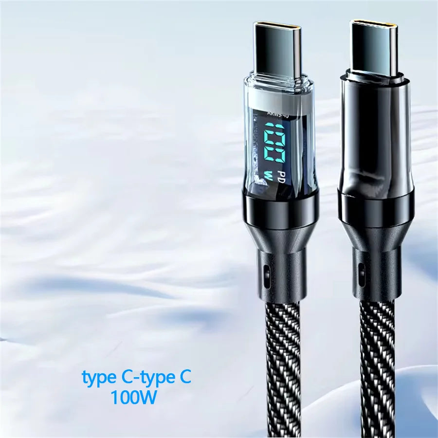 120W USB-C Fast Charging Cable with LED Display | 1M & 2M USB-C Charging Cable QXL 100W type c-type c 1m