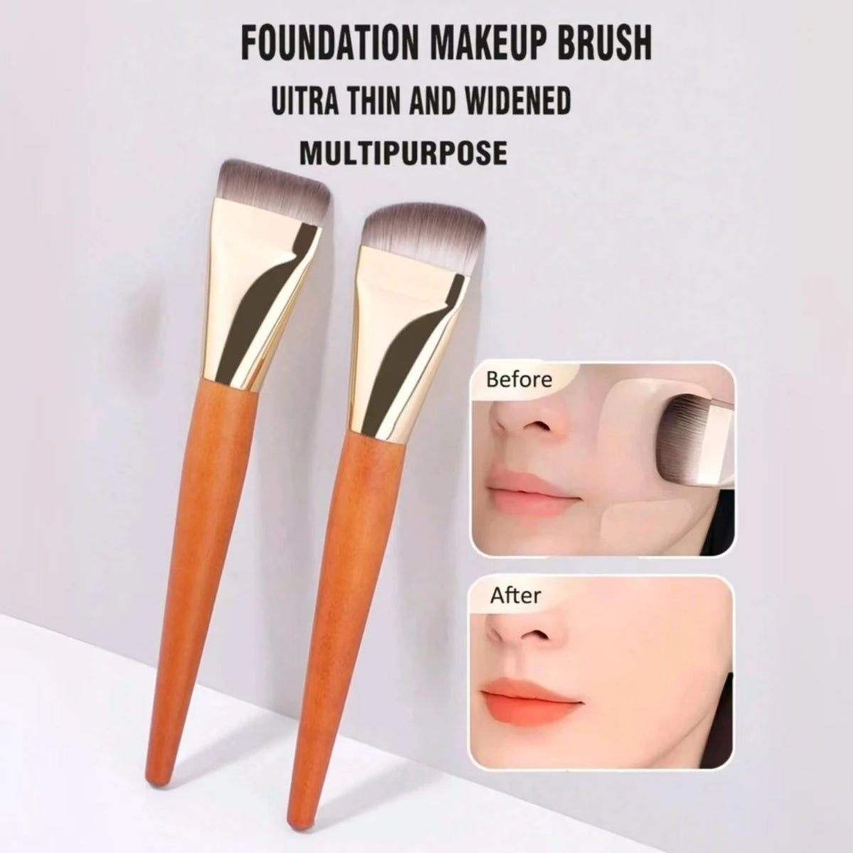 2-Pack Flat & Slant Foundation Brushes – Ultra-Thin Foundation Brush Set QXL
