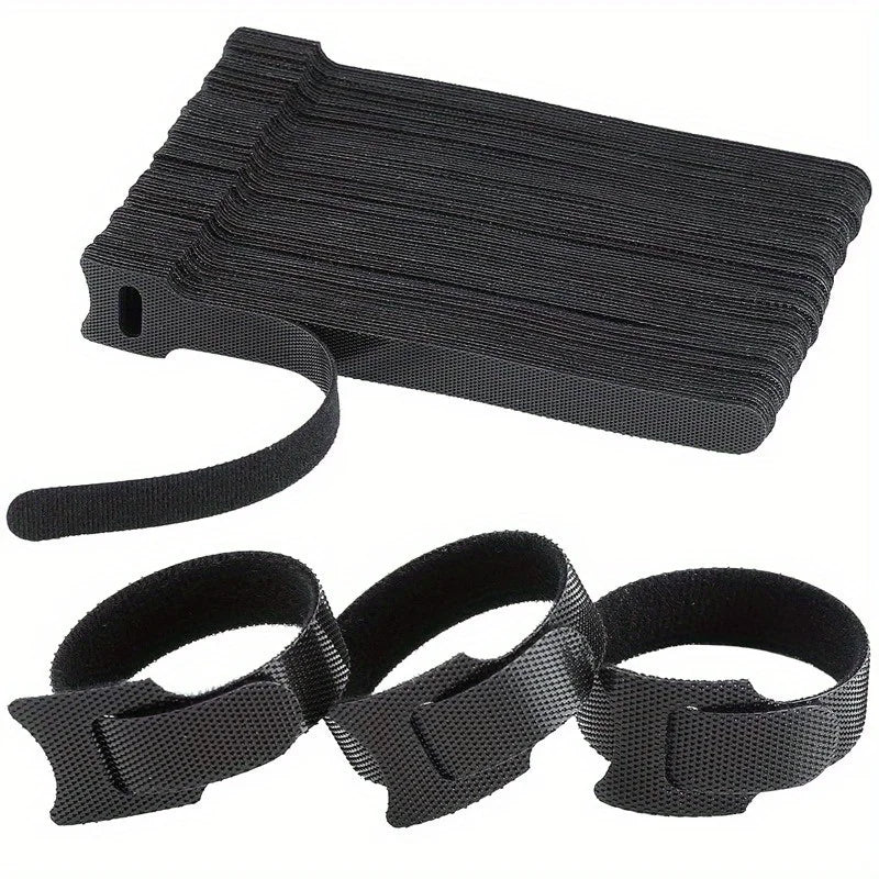 200-Pack Reusable Hook & Loop Cable Ties 8"×0.5" | Black Reusable Cable Ties QXL
