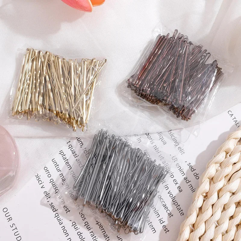 100-Pack Wave Bobby Pins Black & Gold | 5cm Invisible Hairclips Hair Bobby Pins QXL
