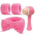 4-Pc Silicone Face Scrub Brush Set | Headband & Wristbands Facial Cleansing Brush Set QXL Rose red