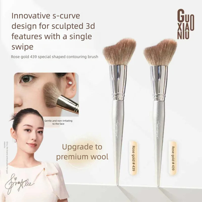 Rose Gold 439 Contour & Highlight Makeup Brush | Wool Contour Makeup Brush QXL