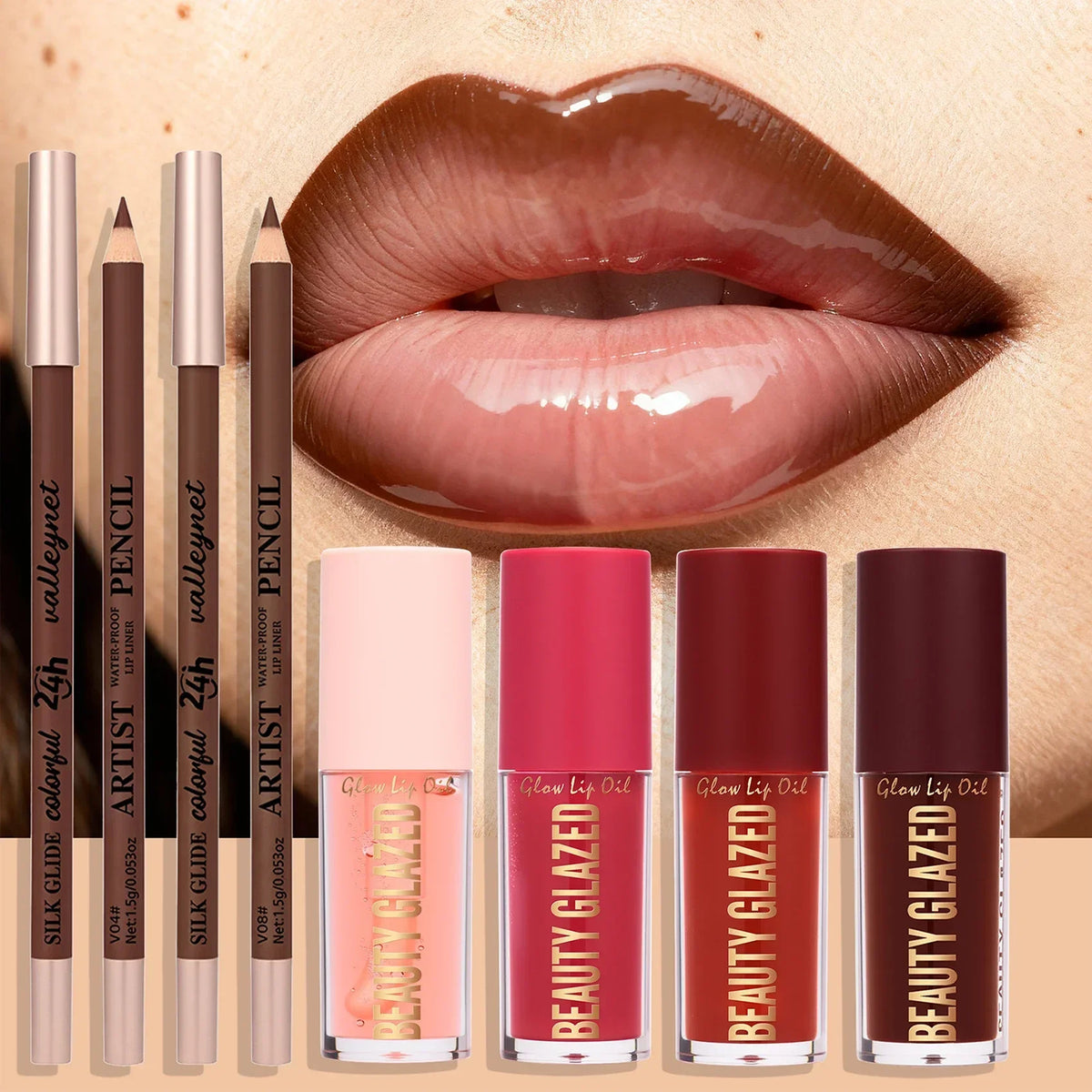 3-Piece Matte Velvet Lip Liner, Lip Oil & Lip Set – Waterproof Lip Makeup Set QXL