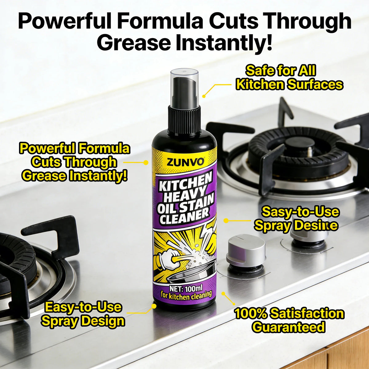 Kitchen Heavy-Duty Degreaser Spray | Cuts Grease & Grime Fast Kitchen Degreaser Spray QXL